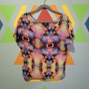 NWOT ABS John Fogerty Women's Sheer Watercolor Print Blouse Size Medium Ptp 21